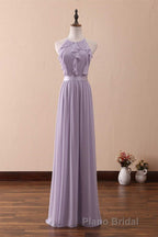 Lilac Halter Open Back Ruffled Long Bridesmaid Dresses