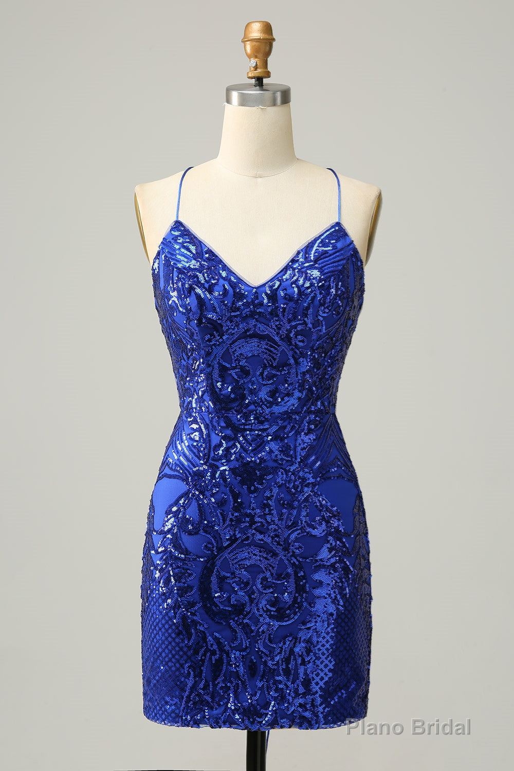 Royal Blue Sheath Lace-Up V Neck Sequins Homecoming Dress Main image