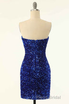 Royal Blue Sequin Strapless Mini Homecoming Dresses