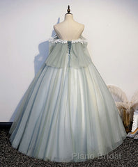 Green Tulle Lace Long Formal Prom Dresses, Green Tulle Sweetheart Dresses