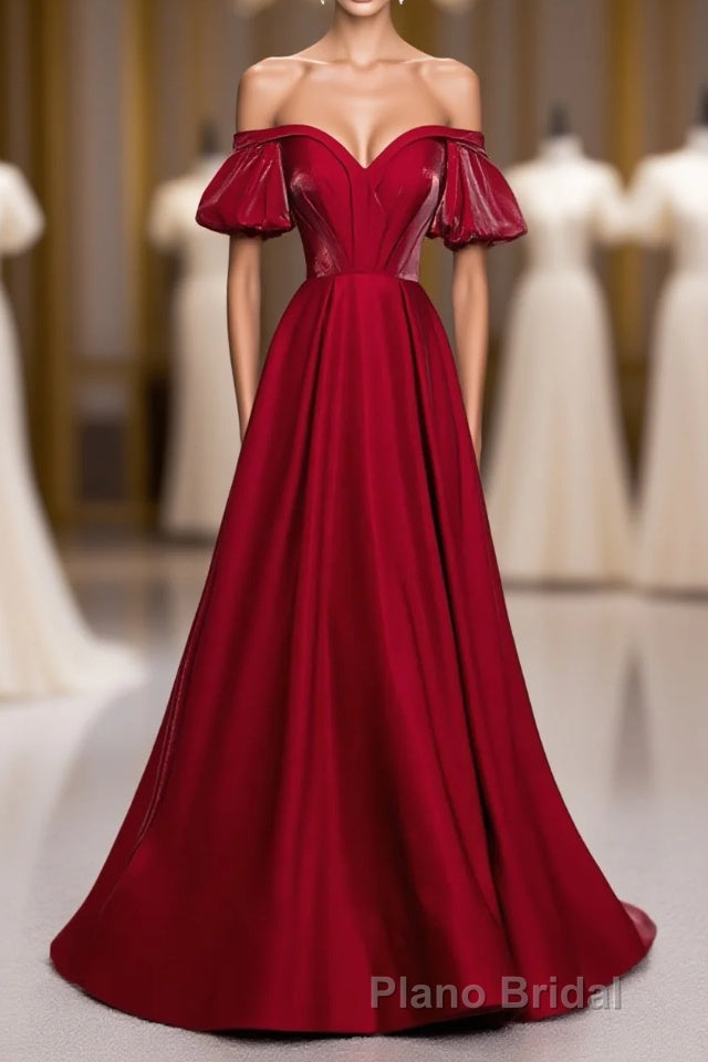 Simple Sweetheart Burgundy Satin Long Formal Prom Dresses, Burgundy Evening Dresses