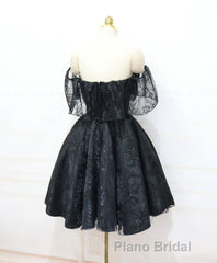 Black Sweetheart Tulle Short Lace Formal Prom Dresses, Lace Homecoming Dresses