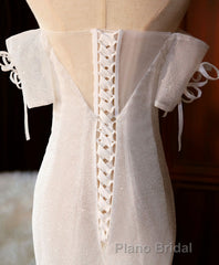 White Sequin Mermaid Long Formal Prom Dresses, White Wedding Dresses