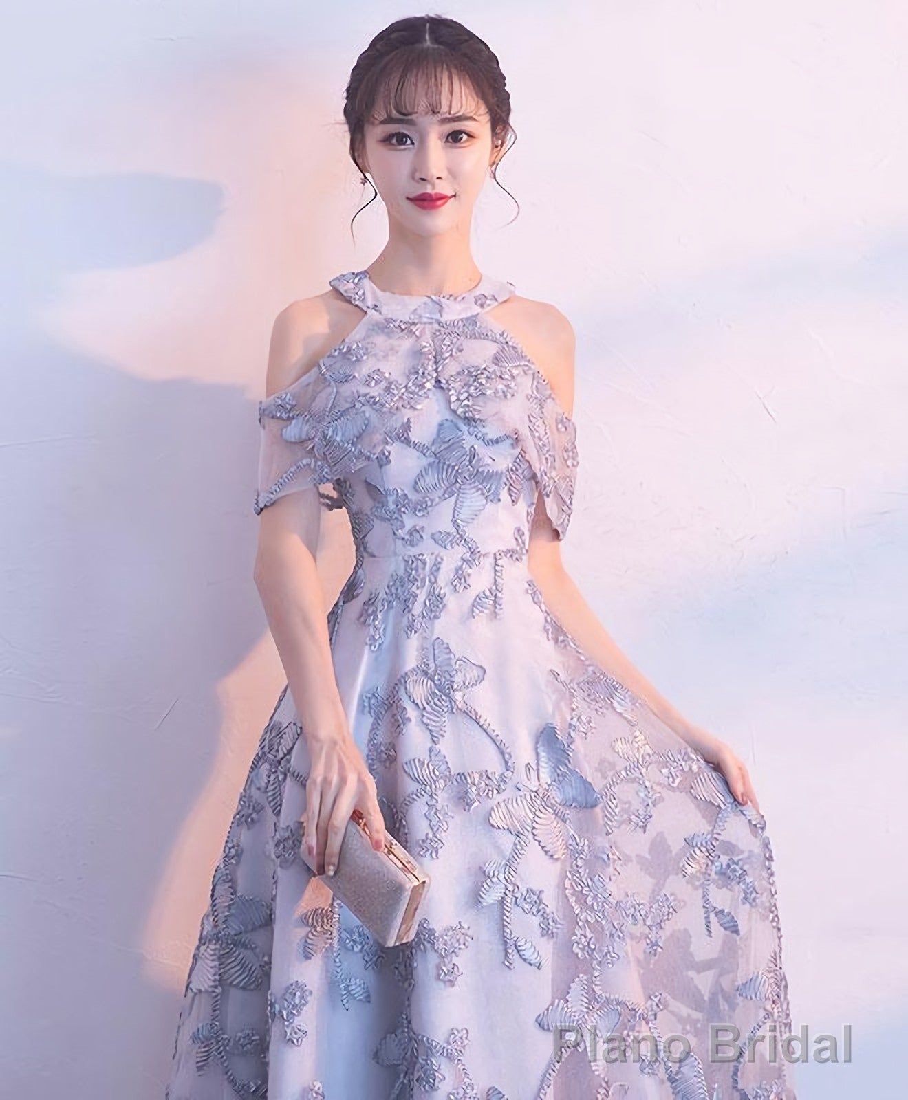 Gray Lace Long Prom Dress Gray Lace Bridesmaid Dress