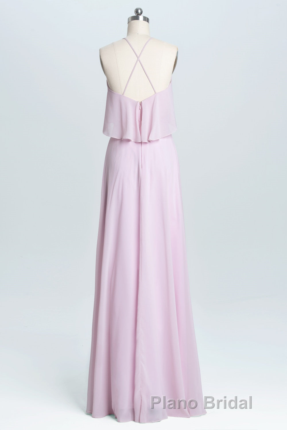 Pink Straps Flounce Chiffon A-line Long Bridesmaid Dresses Secondary image