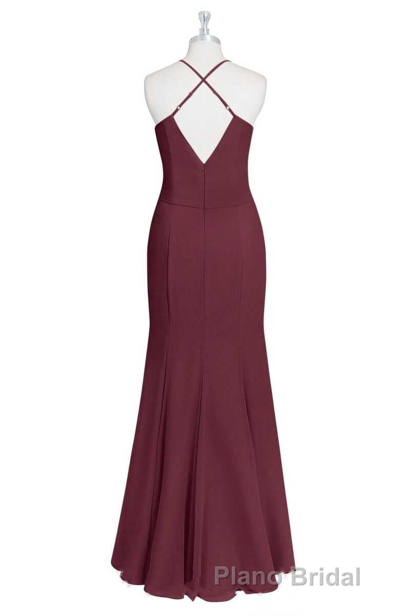 Burgundy Chiffon Cross-Back Mermaid Long Bridesmaid Dresses