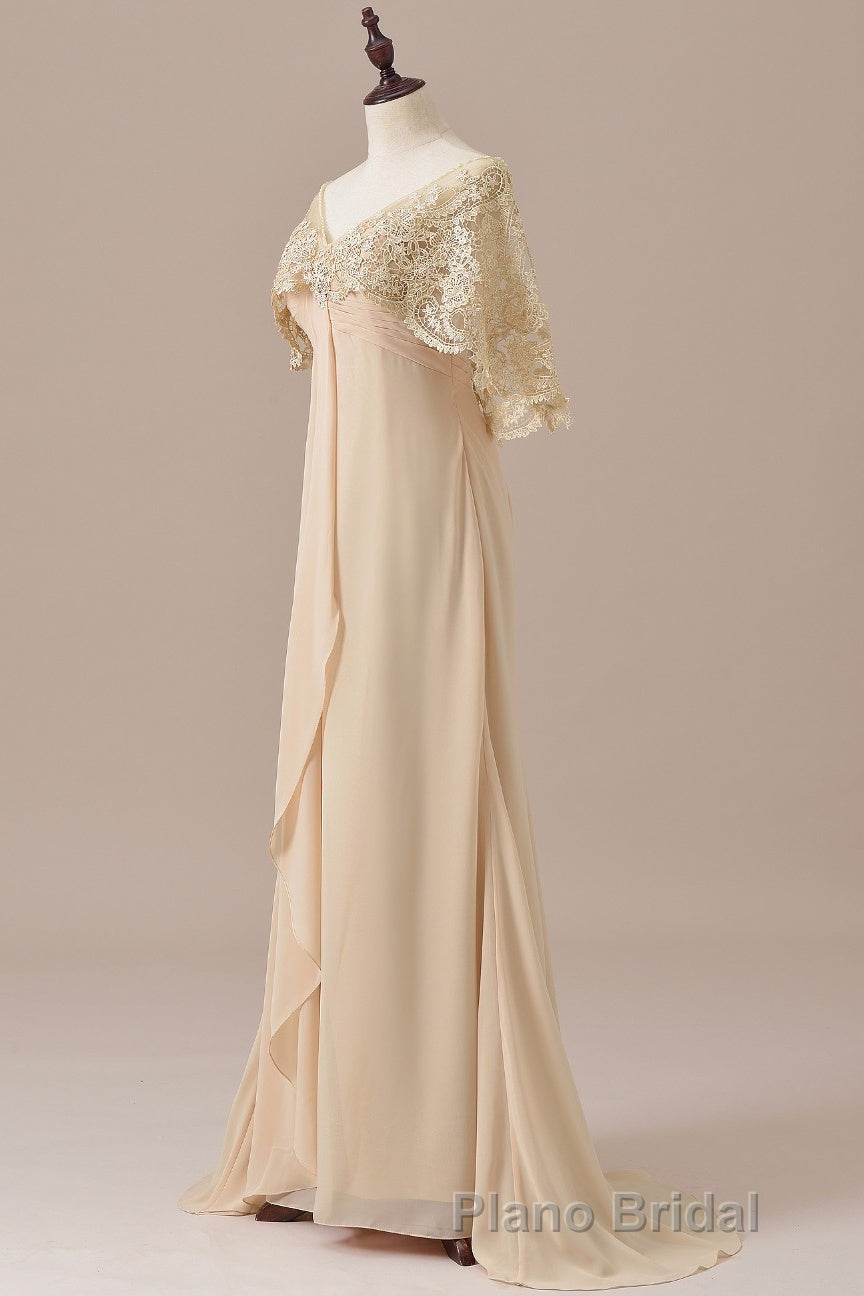 Ruffles Chiffon Long Mother of the Bride Dresses with Lace Cape