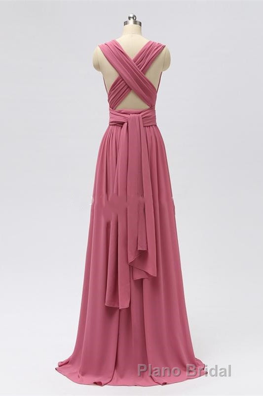 Dusty Rose Chiffon Wrap A-Line Long Bridesmaid Dresses
