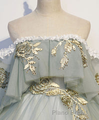 Green Tulle Lace Long Formal Prom Dresses, Green Tulle Sweetheart Dresses