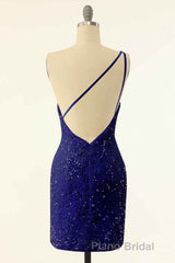 Pink Sequin One-Shoulder Backless Short Prom Dresses