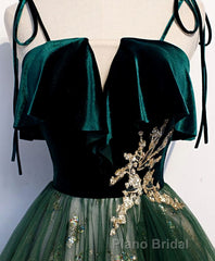 Green Tulle Lace Long Formal Prom Dresses, Green Tulle Lace Prom Dresses, 1