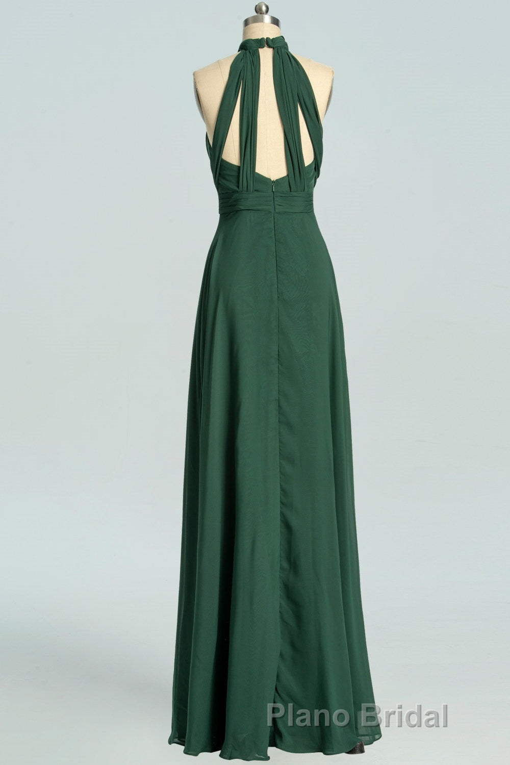 Halter Hunter Green Chiffon A-line Long Bridesmaid Dresses Secondary image
