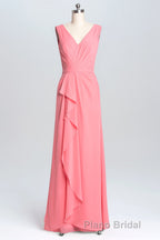 Lavender Chiffon A-line Ruffles Long Bridesmaid Dresses