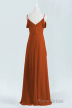 Burnt Orange A-line Chiffon Long Bridesmaid Dresses