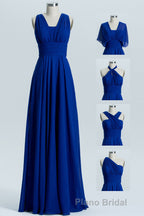 Royal Blue A-line Chiffon Long Convertible Bridesmaid Dresses