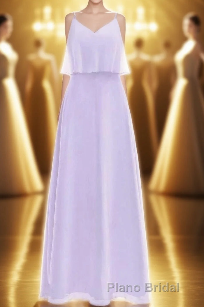 Lavender Chiffon Straps Ruffled A-Line Bridesmaid Dresses