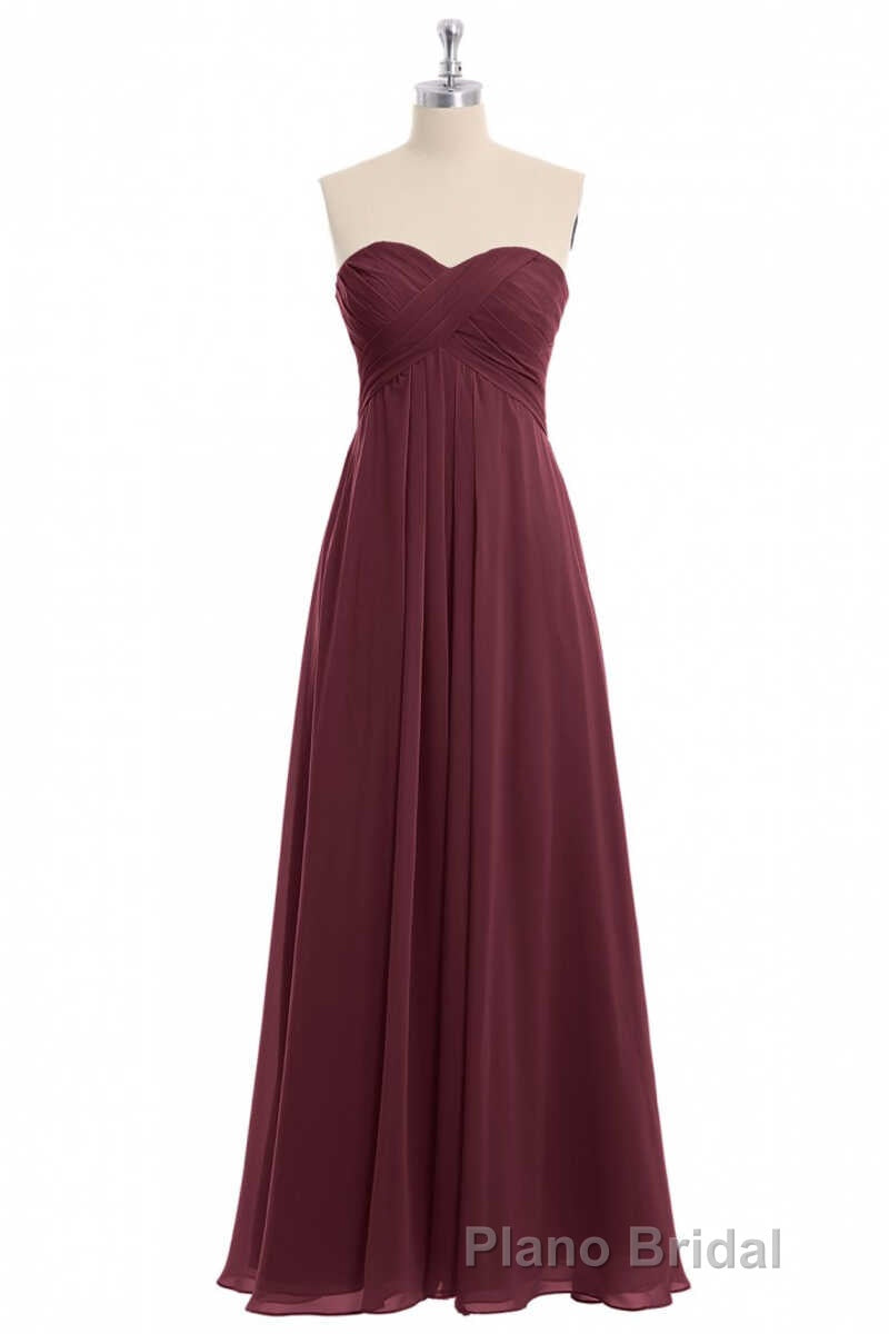 Burgundy Chiffon Strapless Sweetheart A-Line Long Bridesmaid Dresses
