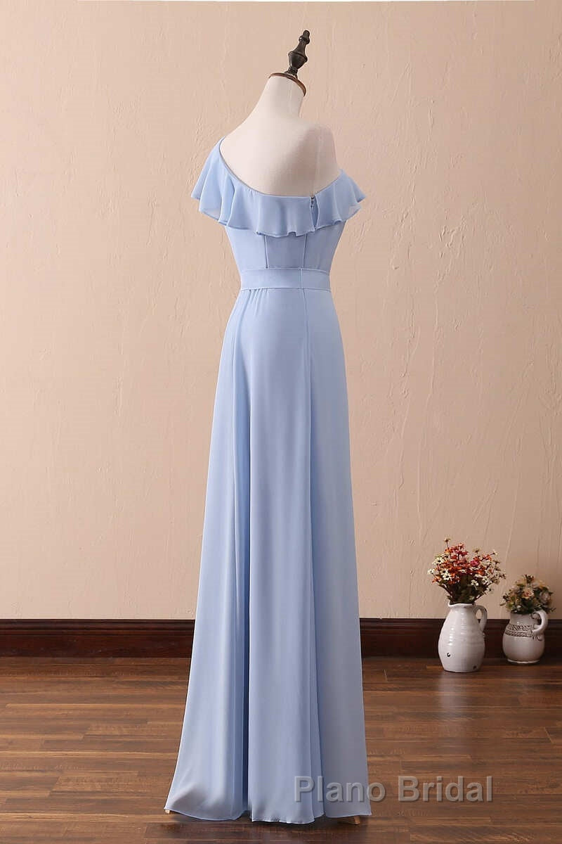 Periwinkle One-Shoulder Ruffled A-Line Long Bridesmaid Dresses Secondary image