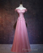 Burgundy Tulle Lace Off Shoulder Long Formal Prom Dresses, Burgundy Lace Evening Dresses