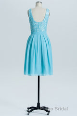 Princess Blue Lace and Chiffon Short A-line Homecoming Dresses