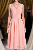 Simple Coral A-line Short Chiffon Dresses