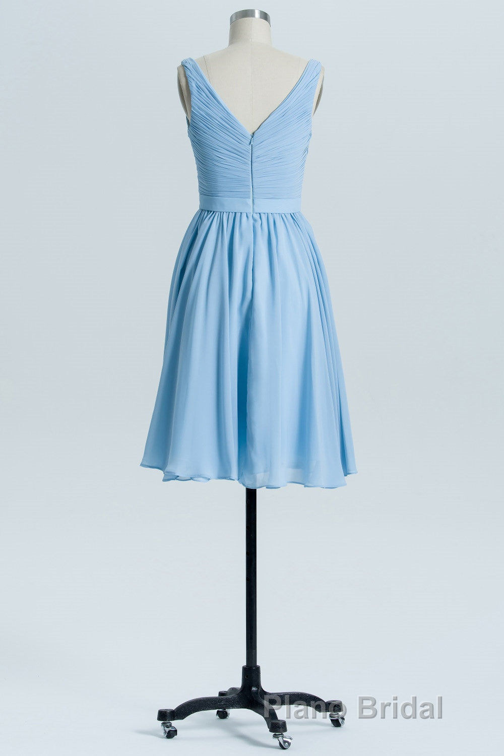 Blue Chiffon A-line Pleated Short Bridesmaid Dresses Secondary image