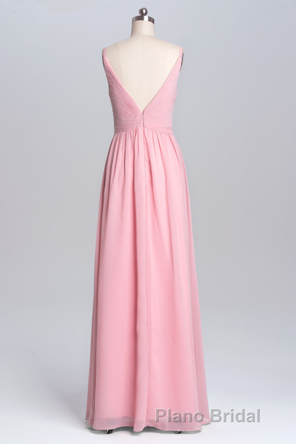 Pink Straps A-line Pleated Long Bridesmaid Dresses