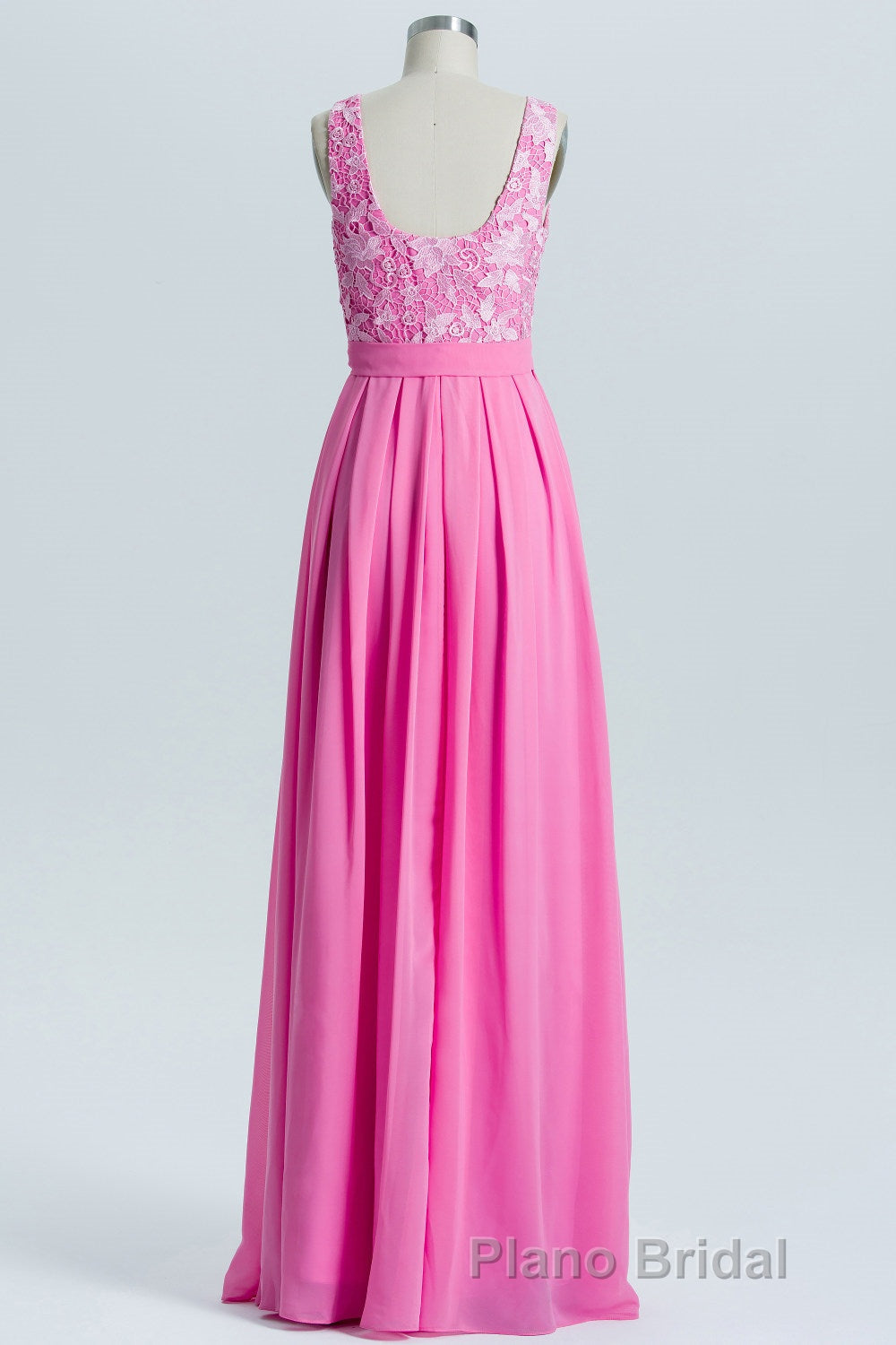 Pink A-line Lace and Chiffon Long Bridesmaid Dresses Secondary image