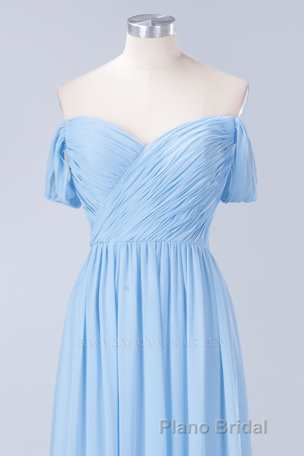 Blue Off the Shoulder Pleated Chiffon Long Bridesmaid Dresses