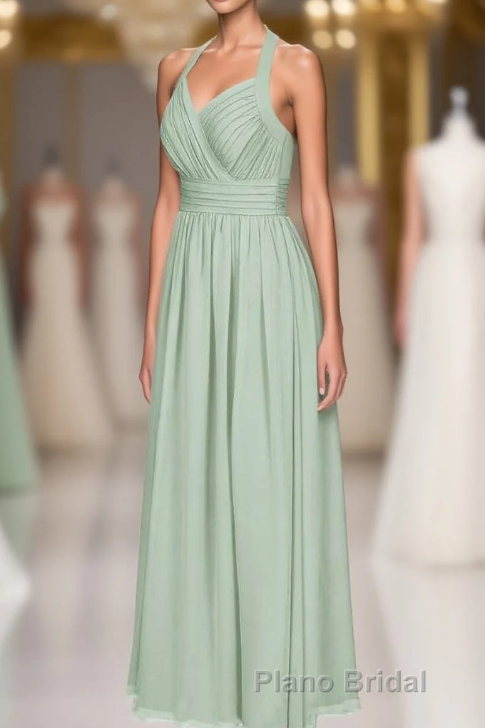 Sage Green Chiffon Halter Backless A-Line Bridesmaid Dresses Main image