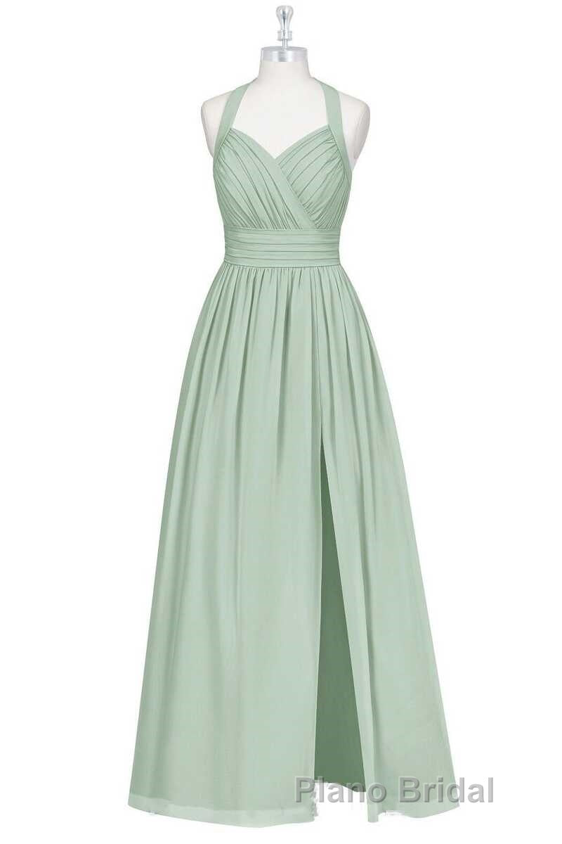 Sage Green Chiffon Halter Backless A-Line Bridesmaid Dresses