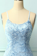 Light Blue Tight Hoco Dresses with Appliques