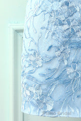 Light Blue Tight Hoco Dresses with Appliques