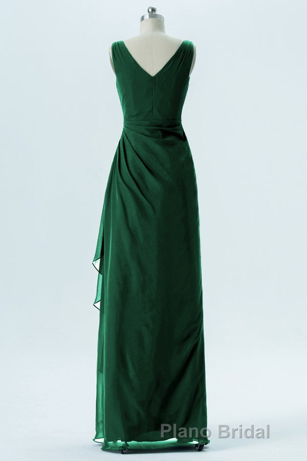 Hunter Green Chiffon Pleated Long Bridesmaid Dresses Secondary image