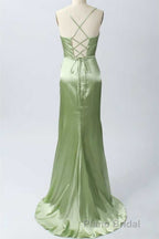 Pink Scoop Neck Lace-Up Back Long Prom Dresses with Slit