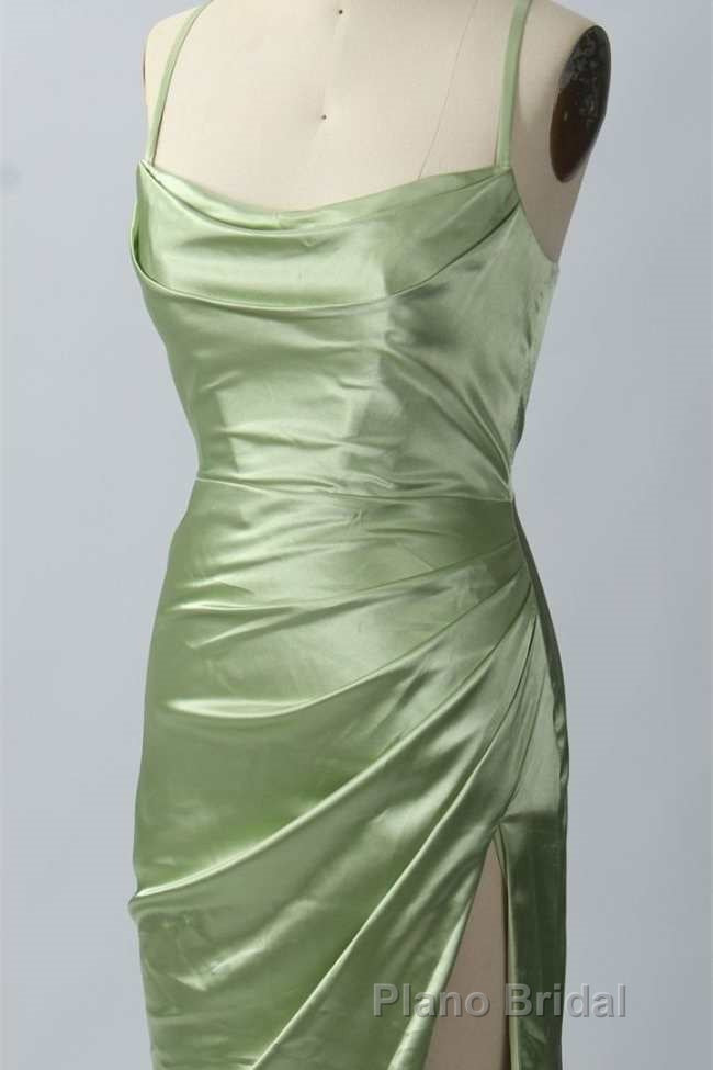 Pink Scoop Neck Lace-Up Back Long Prom Dresses with Slit