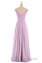 Dusty Purple Chiffon V-Neck Backless A-Line Long Bridesmaid Dresses