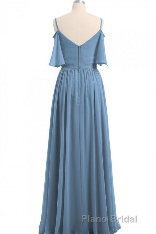 Dusty Blue Chiffon Cold-Shoulder A-Line Bridesmaid Dresses