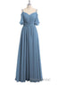 Dusty Blue Chiffon Cold-Shoulder A-Line Bridesmaid Dresses