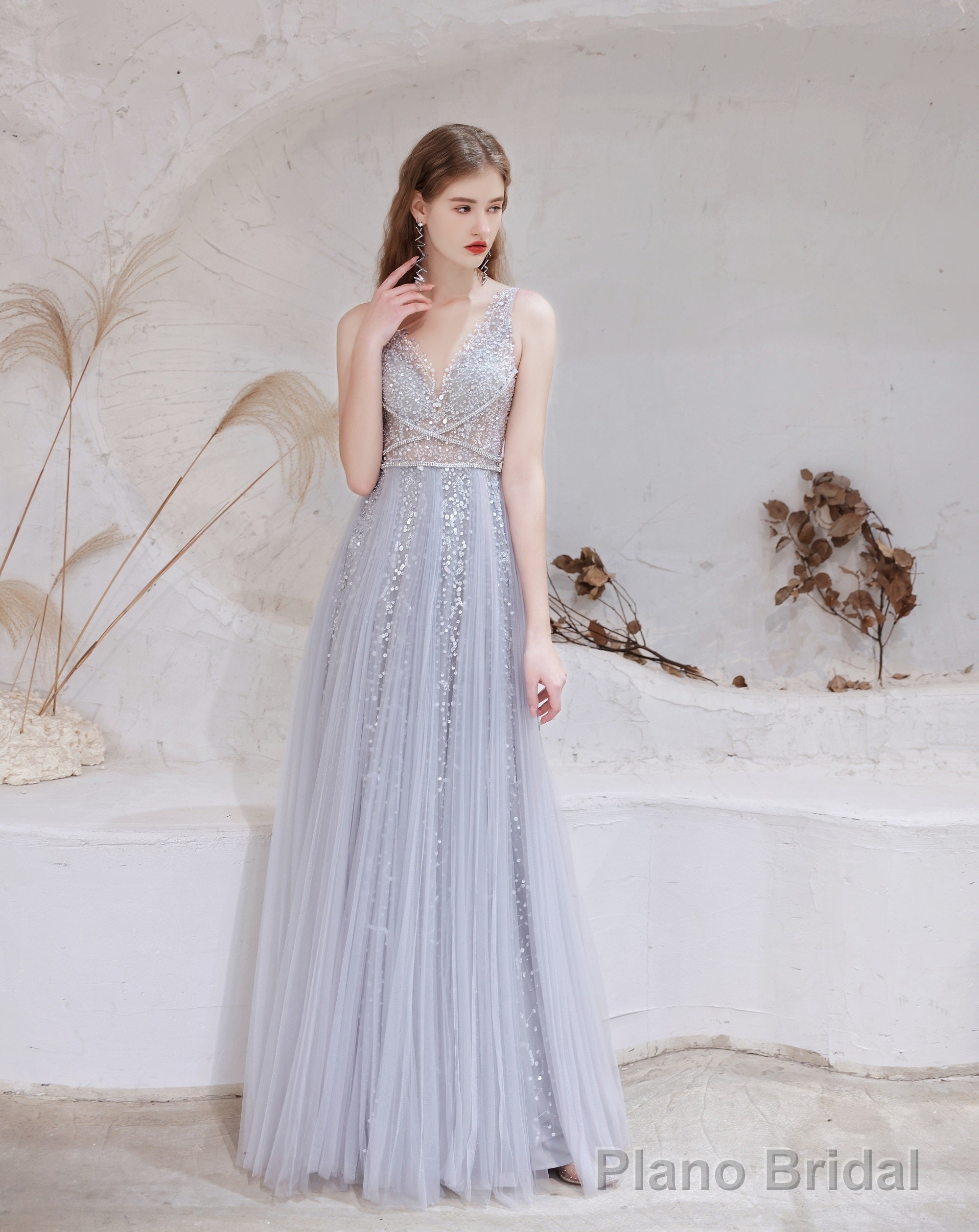 Luxury Blue Evening Dress, Long Evening Party Prom Dresses, A Line Prom Gown Secondary image