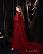 Luxury Burgundy Evening Dress, Long Evening Party Prom Dresses, A Line Prom Gown