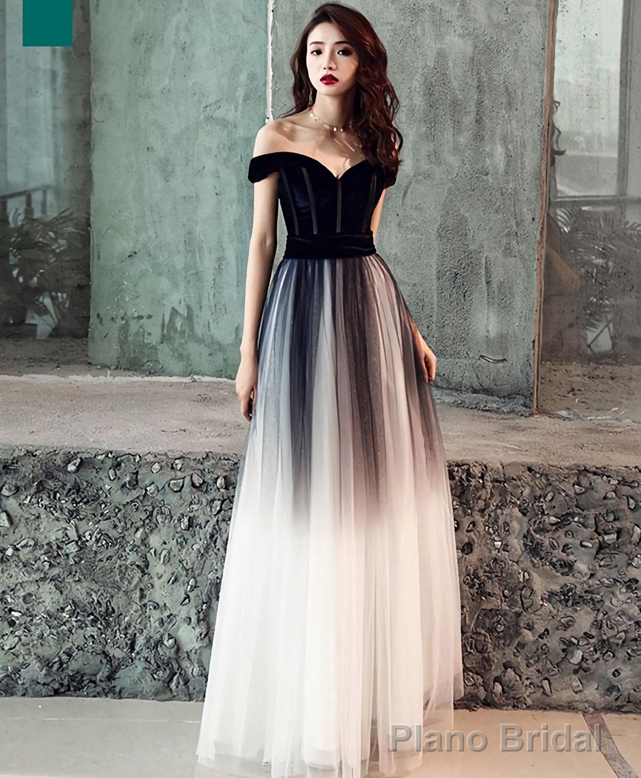 Simple Tulle Off Shoulder Black Long Prom Dress Black Tulle Evening Dress Main image