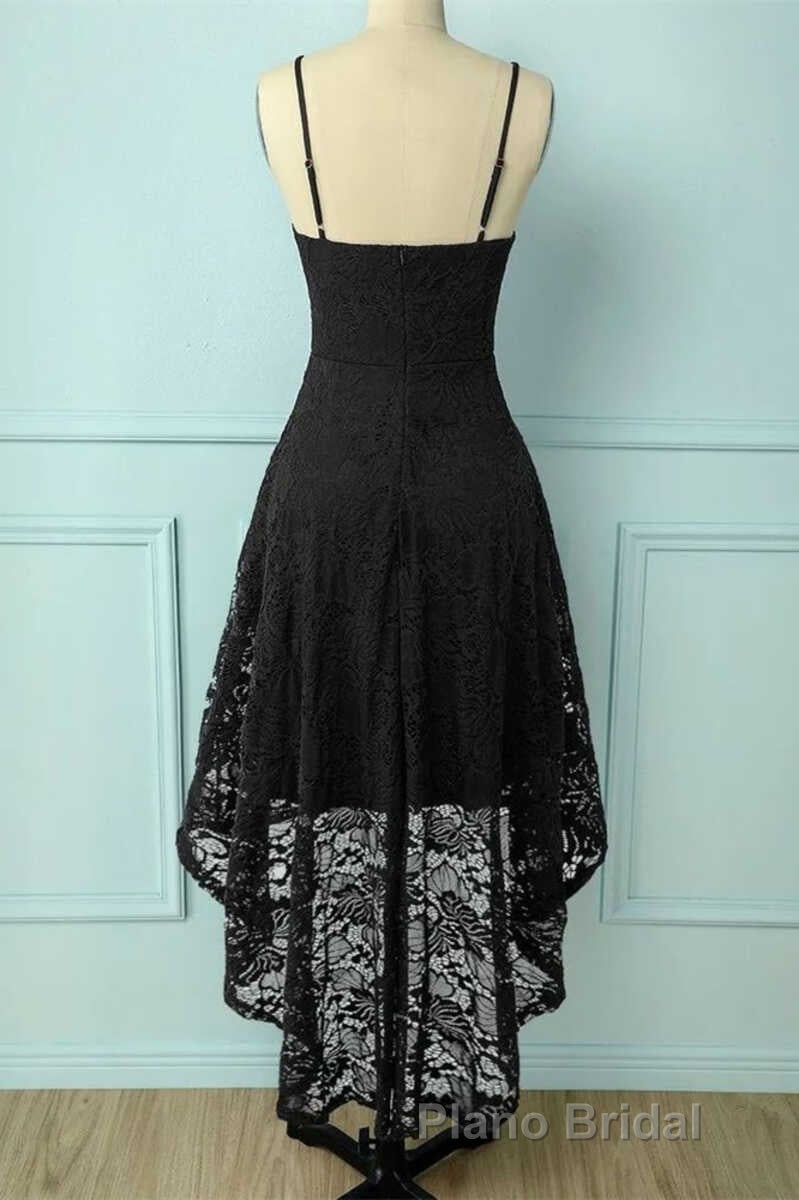 Spaghetti Strap High-Low Burgundy Lace Bridesmaid Dresses