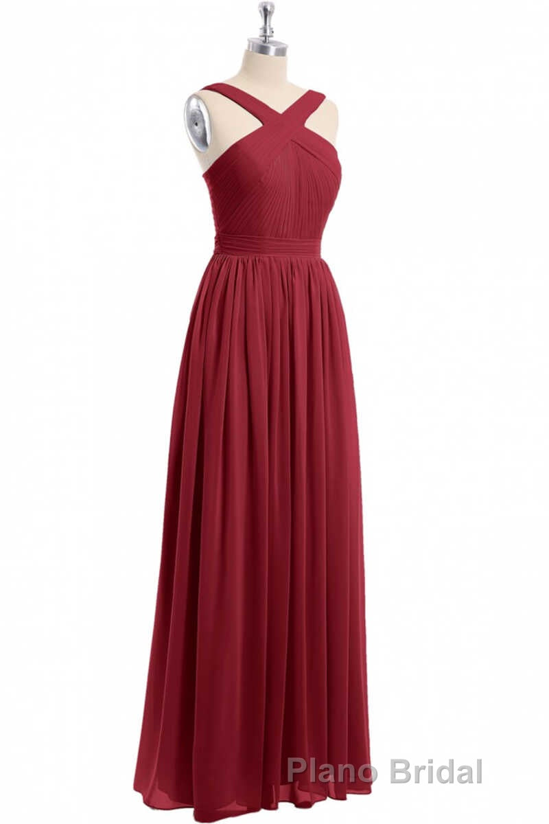 Red Chiffon Cross-Front A-Line Long Bridesmaid Dresses Secondary image