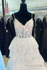 Navy Blue Floral Multi-Layers Sequined Straps Long Formal Prom Dresses