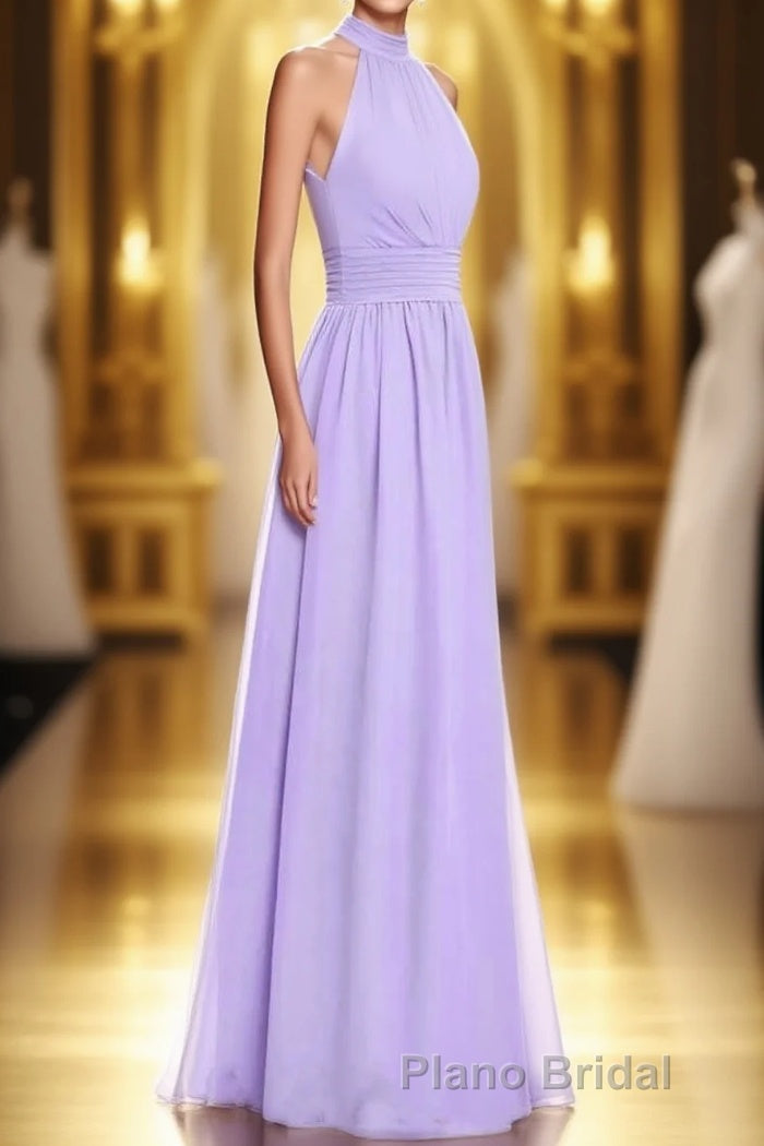 Lavender Chiffon Halter Long Bridesmaid Dresses Main image