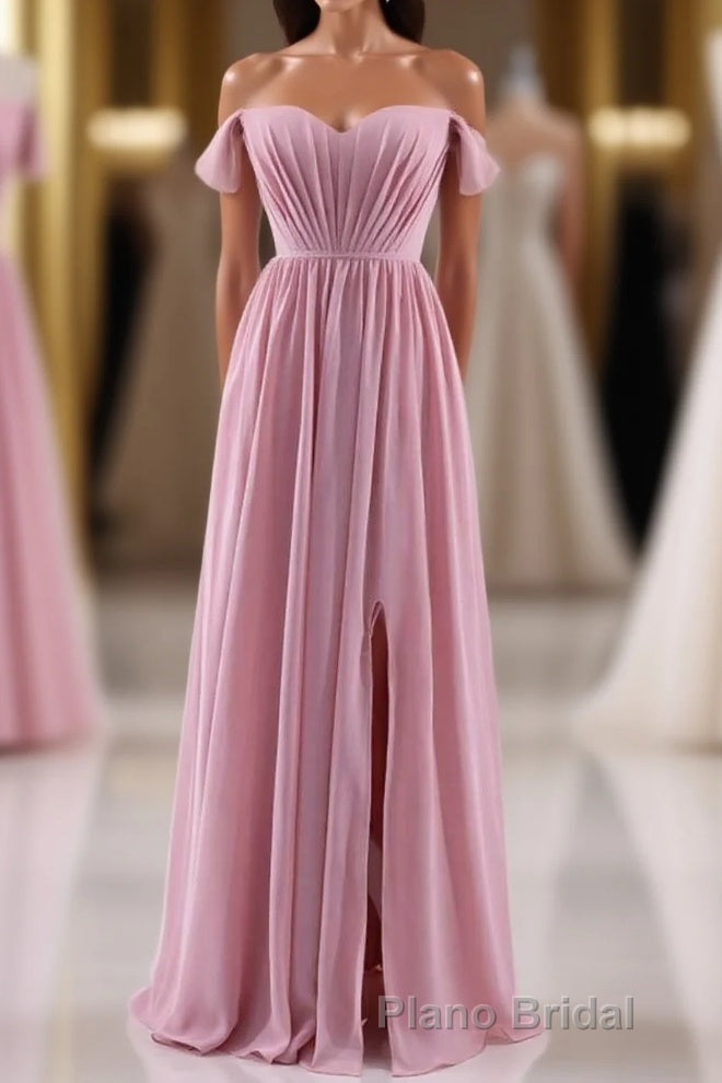 Dusty Pink Chiffon Cold-Shoulder A-Line Long Bridesmaid Dresses