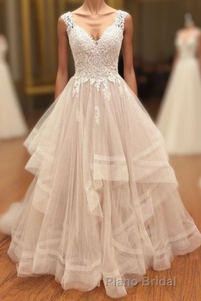 A Line Brush Train Sweetheart Sleeveless Ruffles Appliques Wedding Dresses Main image