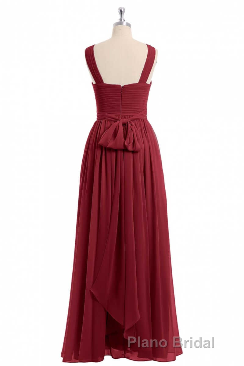 Red Chiffon Cross-Front A-Line Long Bridesmaid Dresses