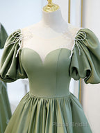 Simple Green Satin Long Formal Prom Dresses, Green Evening Dresses